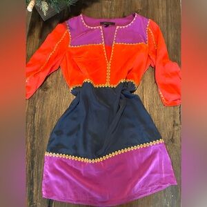 BCBGMaxAzria Vibrant Red and Purple Long Sleeve Dress